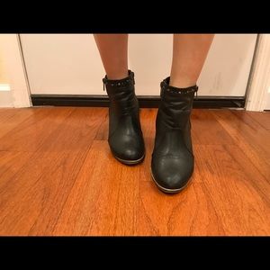 black zip up ankle booties with studs